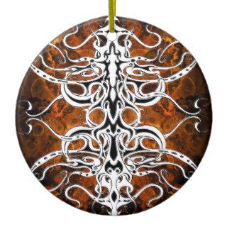 Tribal Tattoo Empire street on Lacquer Wood Christmas Ornaments