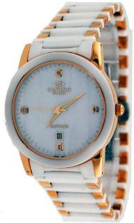 Oniss #ON606 MG7 Men's Paley Faceted Crystal White Ceramic Watch with Gold Trim Watches