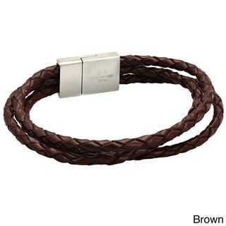 Stainless Steel Woven Black or Brown Leather Bracelet Men's Bracelets