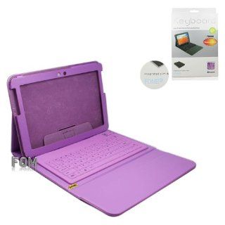 FOM Slim Design PU Leather Bluetooth Keyboard and Protective Case for Samsung Galaxy Note 10.1 N8000 N8010   Purple Computers & Accessories