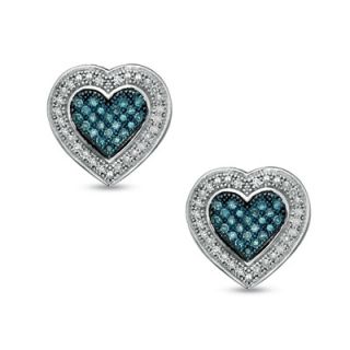 CT. T.W. Enhanced Blue and White Diamond Heart Earrings in