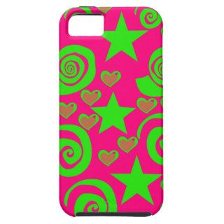 Girly Hot Pink Lime Green Stars Hearts Swirls Gift iPhone 5 Covers