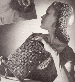 Vintage Crochet PATTERN to make   Head Band Hair Snood Evening Bag. NOT a finished item, this is a pattern and/or instructions to make the item only.  Other Products  