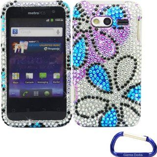 Gizmo Dorks Hard Diamond Skin Case Cover for the Huawei Activa 4G M920, Blue Purple Silver Flower Cell Phones & Accessories