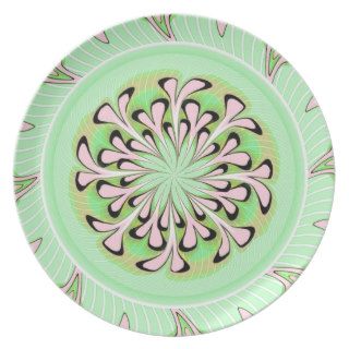 Mint Green and Pink Abstract Flowers Plate