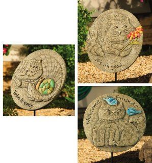 Fat Cat Garden Stones   3 Assorted  Outdoor Decorative Stones  Patio, Lawn & Garden
