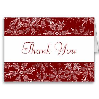 Folded Thank You Card Christmas Red Snowflakes