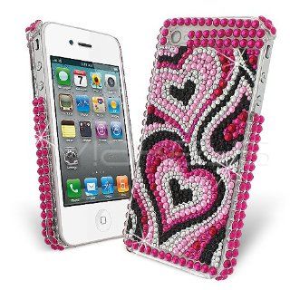 Femeto Magenta Heart Shades Diamante Case Cover for Apple iPhone 4S / iPhone 4  Apple iPhone 4S Case Rhinestone Setting Bling Glamour [For Her] Rigid Fit Tough Shell Style Clip on Cell Phones & Accessories