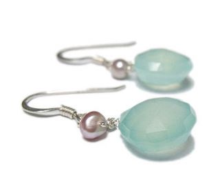 aqua chalcedony and mini pearls earrings by catherine marche jewellery