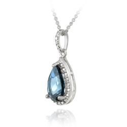 Glitzy Rocks Silver 3/4ct TGW Blue Topaz and Diamond Accent Pear Necklace Glitzy Rocks Gemstone Necklaces