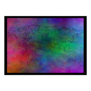 rainbow colored artistic world map poster