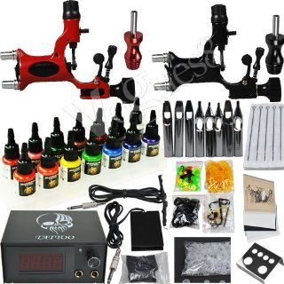 Tattoo Kit 2 Rotary Machine Gun 14 Color Ink Power Supply Needles Set Health & Personal Care