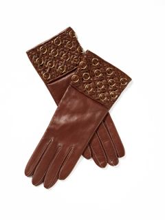 Woven Detail Leather Gloves by Portolano