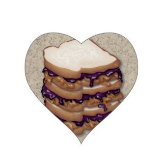 Peanut Butter and Jelly Sandwiches Heart Stickers