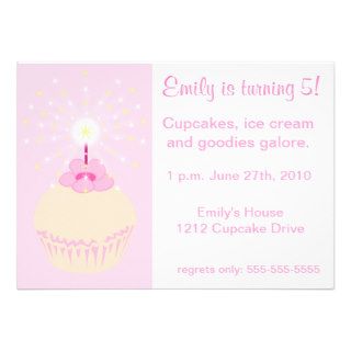 Cupcake Birthday Sparkle Vanilla Personalized Announcement