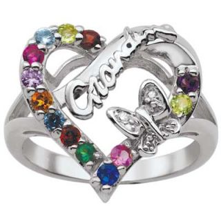 Grandmothers Synthetic Birthstone and Diamond Accent Family Heart