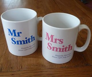 personalised mr and mrs mugs by sleepyheads