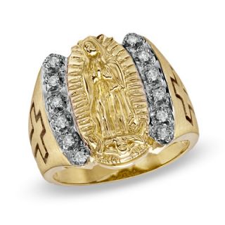 Mens 1/4 CT. T.W. Diamond Our Lady of Guadalupe Ring in 10K Gold