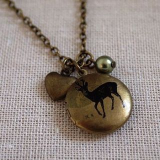 bronze deer locket with swarovski pearl by melissa morgan designs