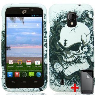 ZTE MAJESTY Z796C SOURCE N9511 WHITE BLACK EVIL SCARY SKULL COVER SNAP ON HARD CASE + FREE SCREEN PROTECTOR from [ACCESSORY ARENA] Cell Phones & Accessories