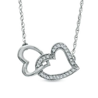 10 CT. T.W. Diamond Sideways Double Heart Necklace in Sterling