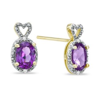 Oval Lab Created Alexandrite and Diamond Accent Heart Top Frame Stud