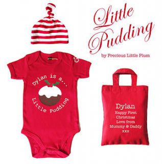 personalised 'little pudding' baby grow by precious little plum