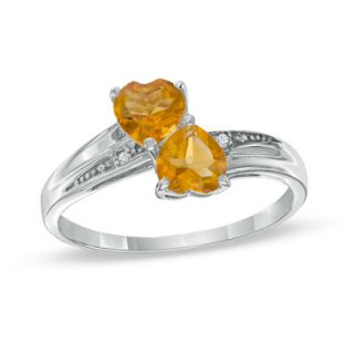 Heart Shaped Citrine and Diamond Accent Double Heart Ring in Sterling