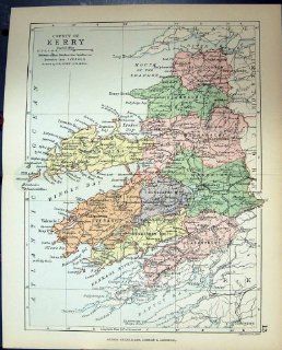 Antique Print of Philips Map 1882 Ireland County Kerry Dingle Bay Dunkerron  