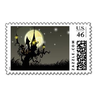 Halloween full moon night background postage