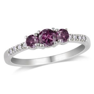 Lab Created Alexandrite and Diamond Accent Three Stone Ring in 10K