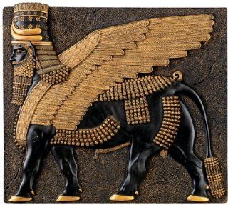 Classic Ancient Egyptian Collectible Assyrian Winged Bull Wall Sculpture Decor  