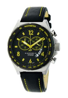 Android AD449BY  Watches,Black/Yellow Dial with Black Leather Strap, Chronograph Android Quartz Watches