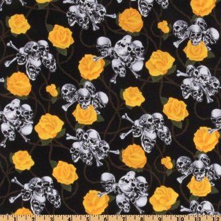 44'' Wide Headgear Skulls And Roses Black/Yellow Fabric By The Yard
