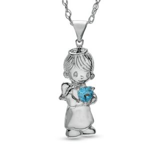 Precious Moments® 4.0mm Blue Topaz Boy Angel Pendant in Sterling