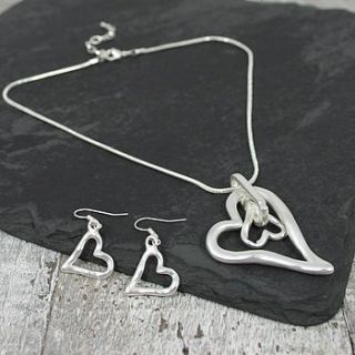 pewter heart necklace and earrings set by my posh shop