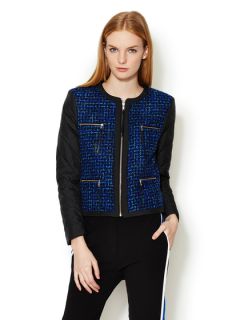 Valence Tweed Jacket with Quilted Sleeves and Leather Tassels by Sandro