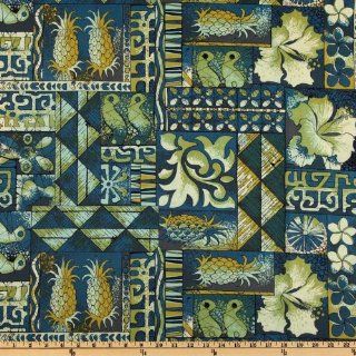 43'' Wide Hawaiian Collection Tapa Tapestry Navy Fabric By The Yard