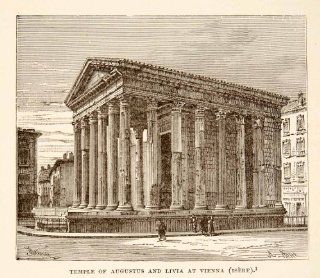1890 Wood Engraving Art Ancient Roman Temple Augustus Livia Vienne Isere France   Original Wood Engraving (Photoxylograph)   Prints