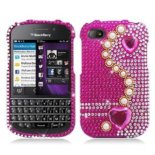 Pink Pearl Heart Bling Gem Jeweled Crystal Cover Case for BlackBerry Q10 Cell Phones & Accessories