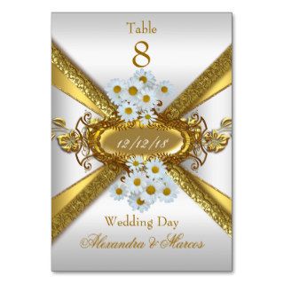 Table Number Cards Wedding White Gold Daisy 2 Table Card
