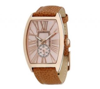 Bronzo Italia Roman Numeral Tortue Shaped Dial Leather Strap Watch —