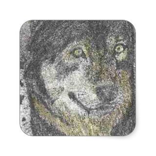 WOLF COLOR PENCIL DRAWING.PNG SQUARE STICKERS