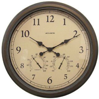 AcuRite 01061 24 Inch Patina Indoor/Outdoor Wall Clock with Thermometer and Hygrometer   Large Outdoor Clock