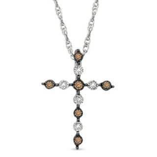 10 CT. T.W. Enhanced Champagne and White Diamond Cross Pendant in