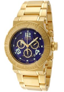 Invicta 6879  Watches,Mens Reserve Chronograph Blue Dial 18K Gold Plated Stainless Steel, Chronograph Invicta Quartz Watches