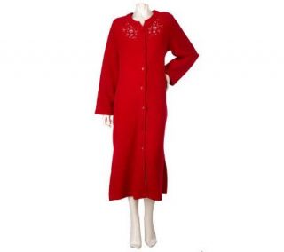 Carole Hochman Button Front Boucle Fleece Robe with Embroidery Trim —
