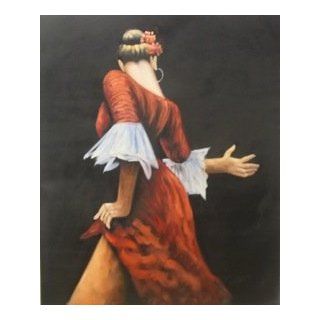 Handmade Artist Flaming Dancer Oil Paint Canvas 20"x24"  