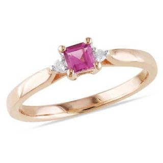 5mm Square Cut Pink Tourmaline and Diamond Accent Promise Ring in