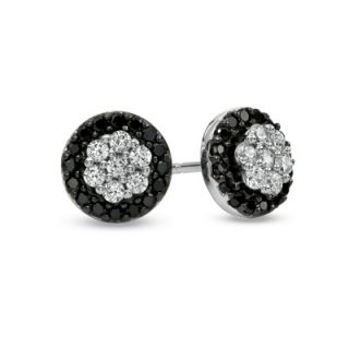 CT. T.W. Enhanced Black and White Diamond Round Frame Earrings in